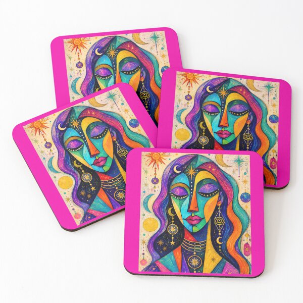 Item preview, Celestial Cubist Mystic Woman Portrait designed and sold by ZunZunArt.