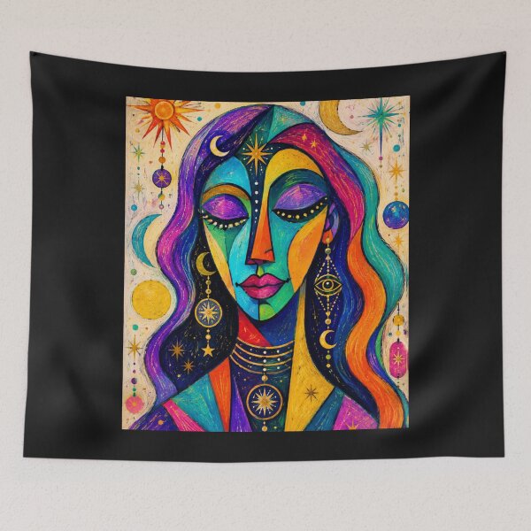 Item preview, Celestial Cubist Mystic Woman Portrait designed and sold by ZunZunArt.