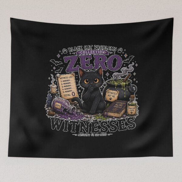 Item preview, Zero Witnesses Funny Black Cat Halloween Cha os Design designed and sold by MotylekAnia.