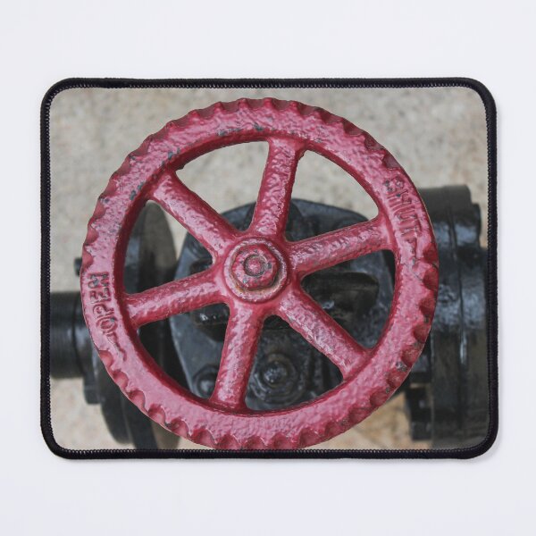 Item preview, Close-Up Of Red Valve Wheel On Industrial Pipe In Outdoor Plumbing Equipment designed and sold by Nmallia.