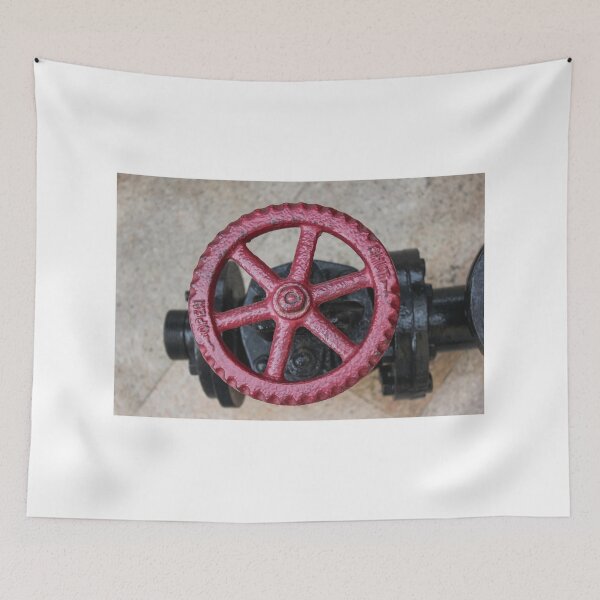 Item preview, Close-Up Of Red Valve Wheel On Industrial Pipe In Outdoor Plumbing Equipment designed and sold by Nmallia.