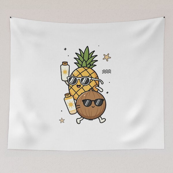 Item preview, Cute Summer Pineapple & Coconut | Funny Tropical Cartoon Sticker designed and sold by Luhop.
