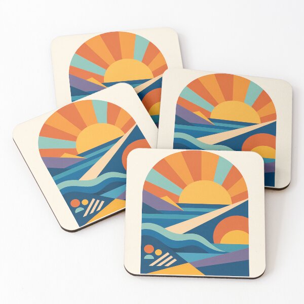 Item preview, Geometric Sun Arch Seascape in Warm Retro Colours designed and sold by InkSmithery.