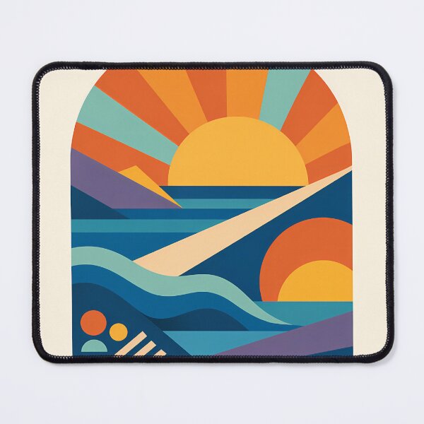 Item preview, Geometric Sun Arch Seascape in Warm Retro Colours designed and sold by InkSmithery.