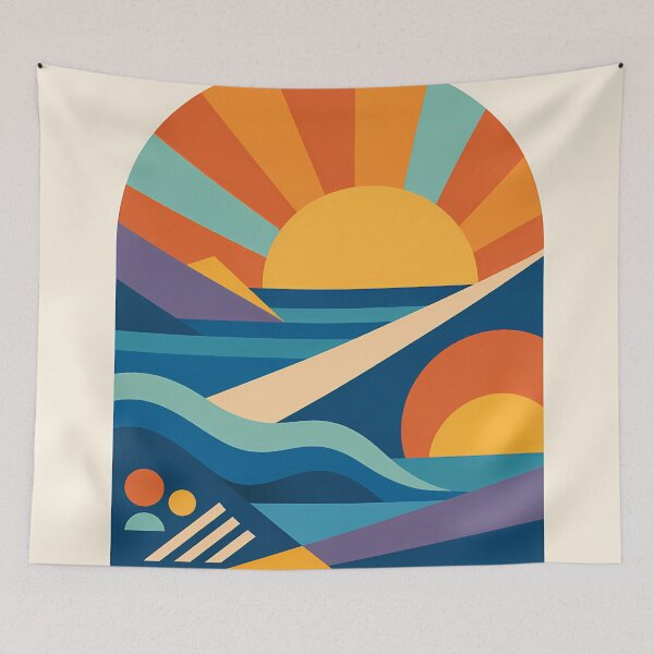 Item preview, Geometric Sun Arch Seascape in Warm Retro Colours designed and sold by InkSmithery.