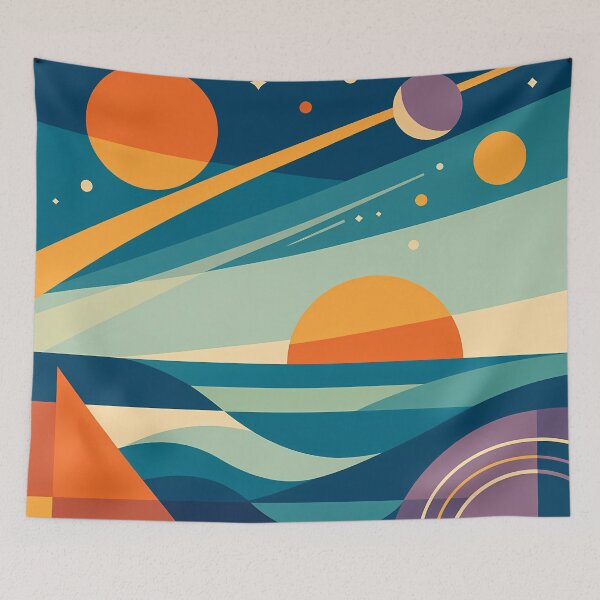 Item preview, Geometric Cosmic Sky with Suns and Planets designed and sold by InkSmithery.