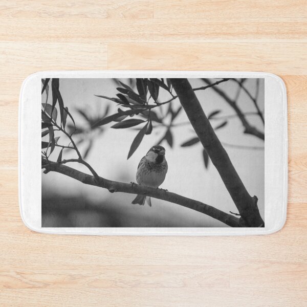 Item preview, Perched Sparrow on Tree Branch in Black-and-White Close-Up Wildlife Portrait designed and sold by Nmallia.