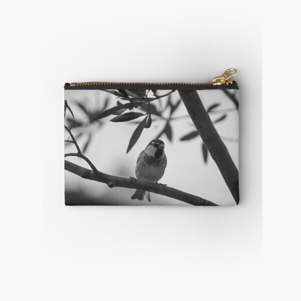 Item preview, Perched Sparrow on Tree Branch in Black-and-White Close-Up Wildlife Portrait designed and sold by Nmallia.