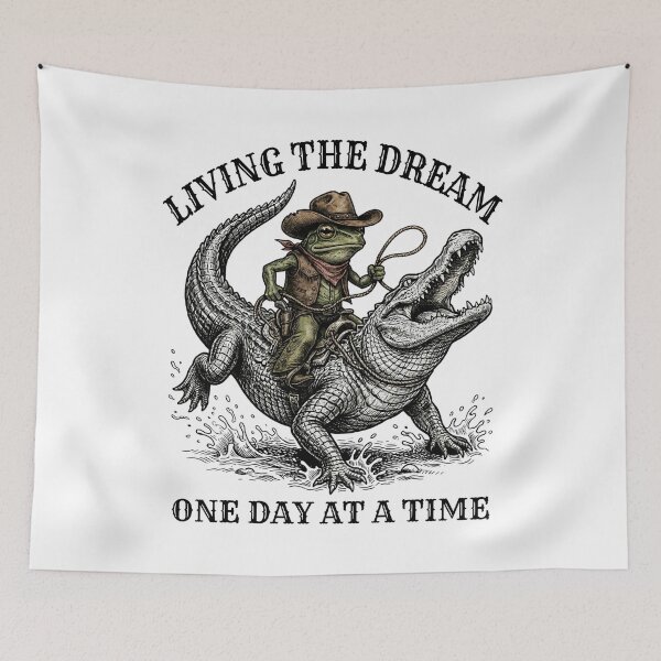 Item preview, Cowboy Frog Riding Alligator Living The Swamp Dream designed and sold by FreshVibe Prints.