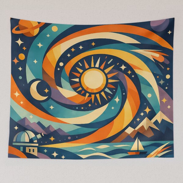 Item preview, Swirling Celestial Landscape with Sun and Moon designed and sold by InkSmithery.