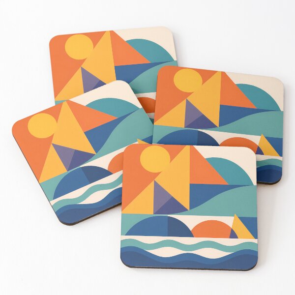 Item preview, Geometric Coastal Landscape with Sun and Waves designed and sold by InkSmithery.