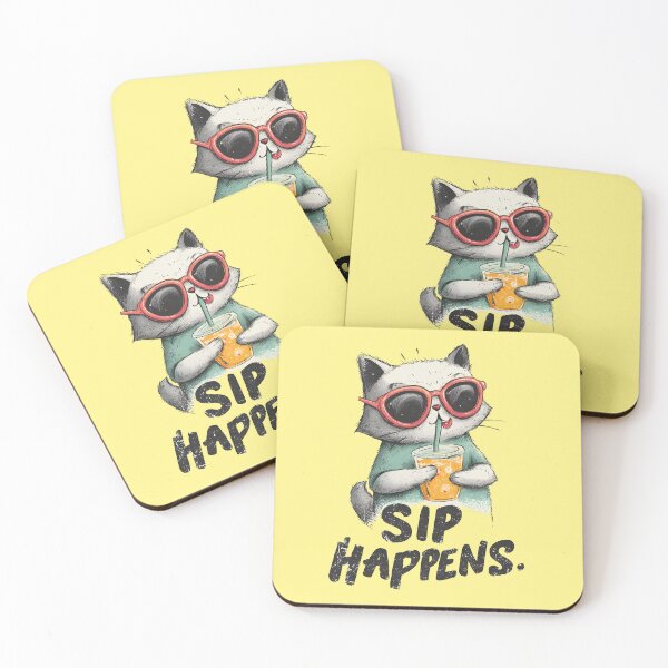 Item preview, Sip Happens – Funny Cute Cat Juice Illustration designed and sold by All That Jazz Store.