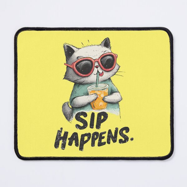 Item preview, Sip Happens – Funny Cute Cat Juice Illustration designed and sold by All That Jazz Store.