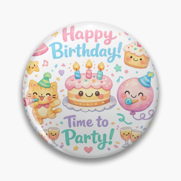 Item preview, Pastel Cute Happy Birthday Watercolor Icon Bundle – Kawaii Birthday Cake Cat Balloon PNG designed and sold by Nusha Creations.