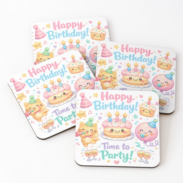 Item preview, Pastel Cute Happy Birthday Watercolor Icon Bundle – Kawaii Birthday Cake Cat Balloon PNG designed and sold by StickyDelights.