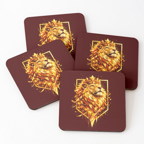 Item preview, Exclusive product - Lion With Crown - Glowing Golden King Geometric Animal Art designed and sold by Royal Beast Art.