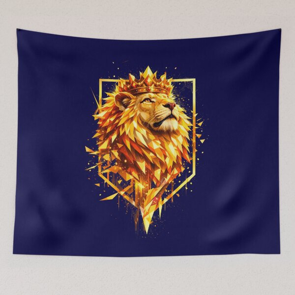 Item preview, Exclusive product - Lion With Crown - Glowing Golden King Geometric Animal Art designed and sold by Royal Beast Art.