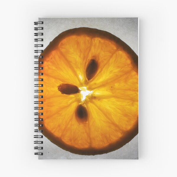 Item preview, Primer plano macro de una rodaja de naranja retroiluminada que muestra la pulpa cítrica translúcida, las semillas y la cáscara texturizada. designed and sold by Nmallia.