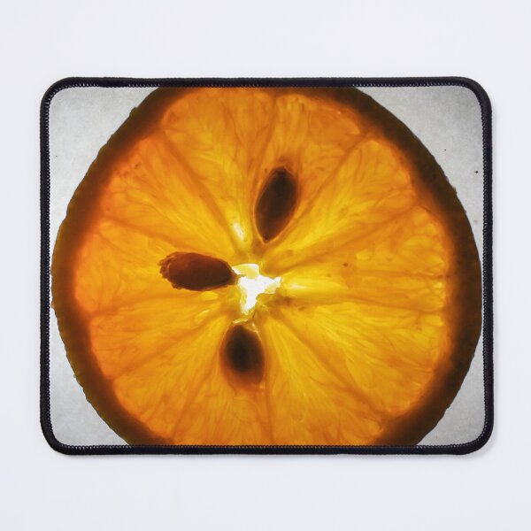 Item preview, Backlit Orange Slice Macro Close-Up Showing Translucent Citrus Flesh, Seeds and Textured Peel designed and sold by Nmallia.