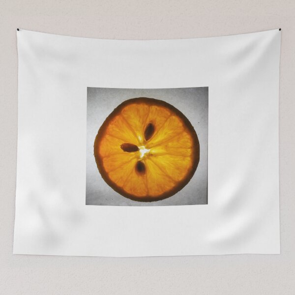Item preview, Backlit Orange Slice Macro Close-Up Showing Translucent Citrus Flesh, Seeds and Textured Peel designed and sold by Nmallia.