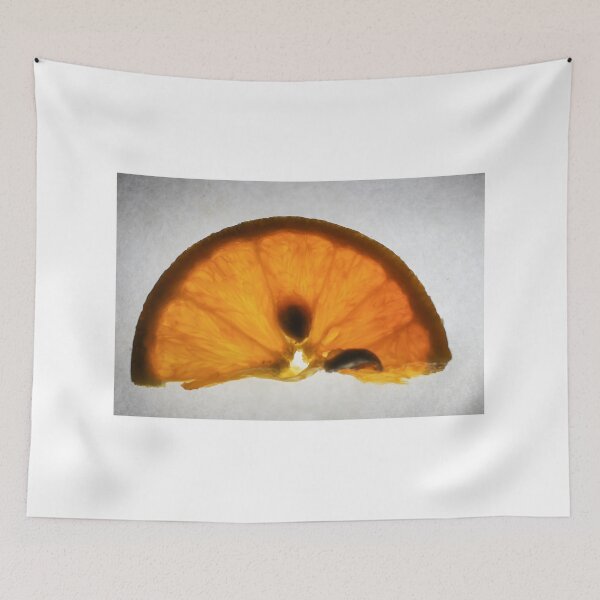 Item preview, Backlit Orange Slice Macro Close-Up Showing Translucent Citrus Flesh, Seeds and Textured Peel designed and sold by Nmallia.