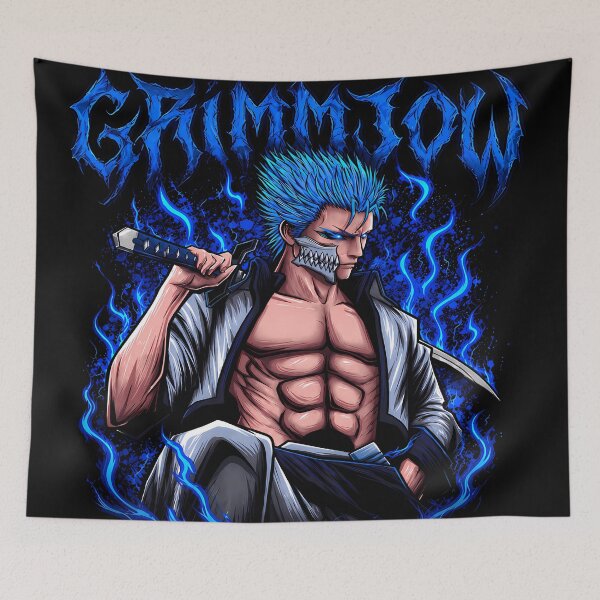 Item preview, Grimmjow Blue Flames Hollow Mask Warrior Design | Fierce Blue Hair Streetwear Aesthetic  designed and sold by Trinidesigns123.