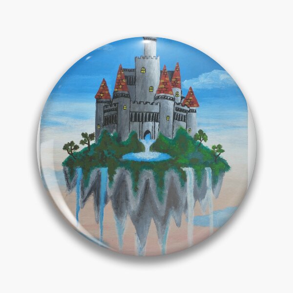 Item preview, Painting surreal castle floating on a rock island in the sky acrylic paint on canvas designed and sold by Lenasminiland.