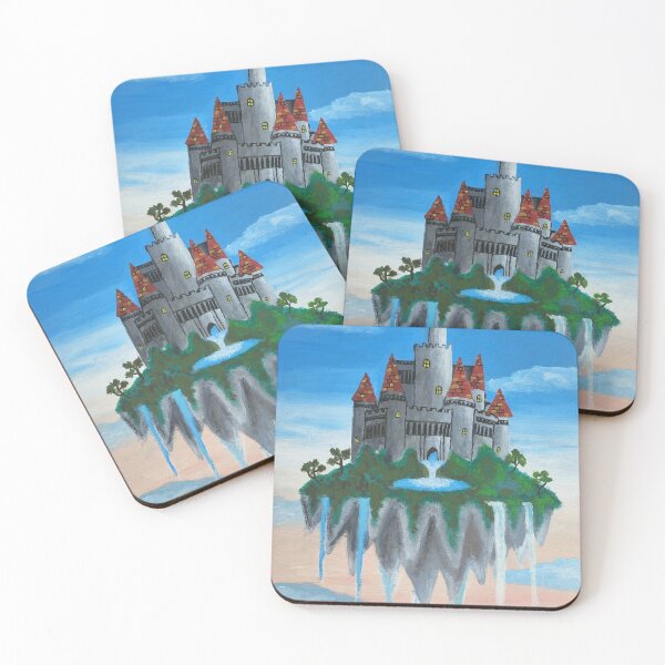 Item preview, Painting surreal castle floating on a rock island in the sky acrylic paint on canvas designed and sold by Lenasminiland.