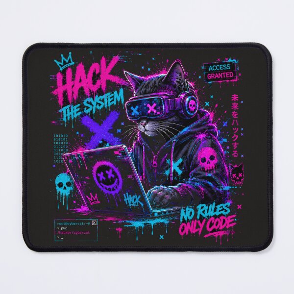 Item preview, Hacker Cat Cyber Graffiti Tee | Neon Techwear Fashion designed and sold by JustResultsCo.