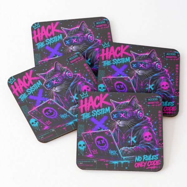 Item preview, Hacker Cat Cyber Graffiti Tee | Neon Techwear Fashion designed and sold by Golden Era Studio.