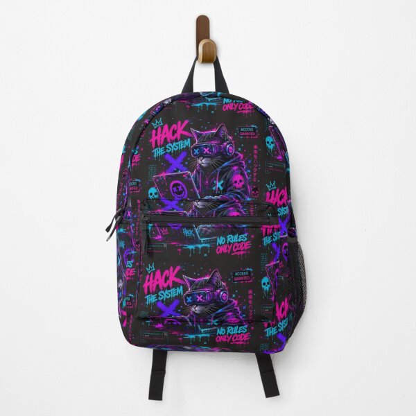 Item preview, Hacker Cat Cyber Graffiti Tee | Neon Techwear Fashion designed and sold by JustResultsCo.