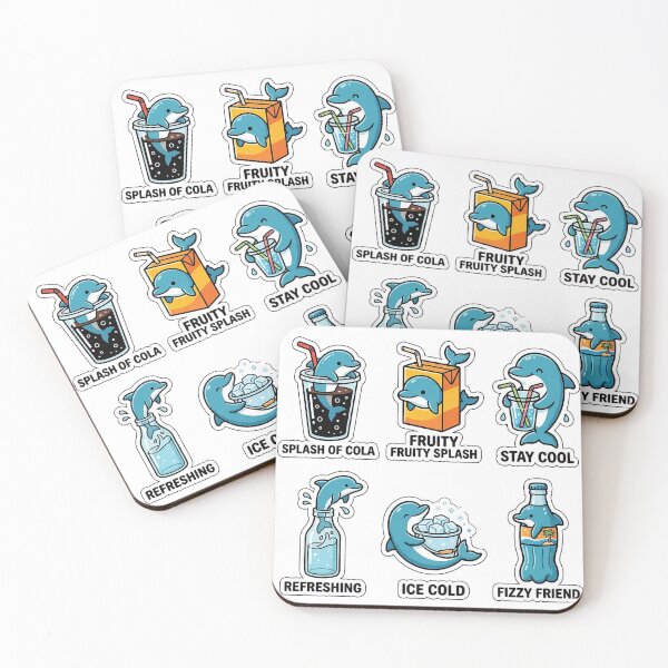 Item preview, Kawaii Dolphin-Drink Sticker Pack - Cute Dolphin & Soda Puns designed and sold by SimpleP.