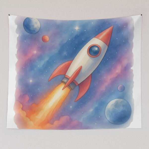 Item preview, Cute Space Rocket Watercolor Sticker | Pastel Galaxy Rocket Ship Aesthetic designed and sold by VariusDesigns.