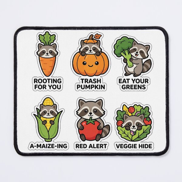 Item preview, Kawaii Raccoon-Root Sticker Pack - Cute Raccoon & Vegetable Puns designed and sold by SimpleP.