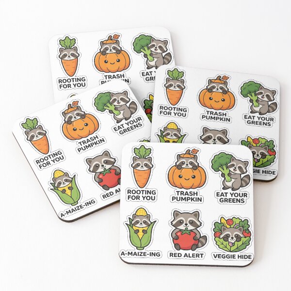 Item preview, Kawaii Raccoon-Root Sticker Pack - Cute Raccoon & Vegetable Puns designed and sold by SimpleP.
