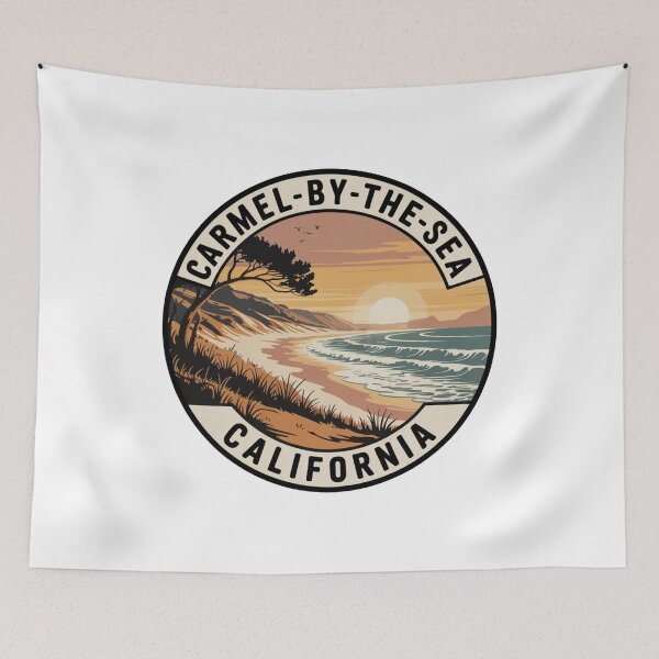 Item preview, Carmel Beach California: Vintage Beach Cliff Illustration designed and sold by CircinusStore.