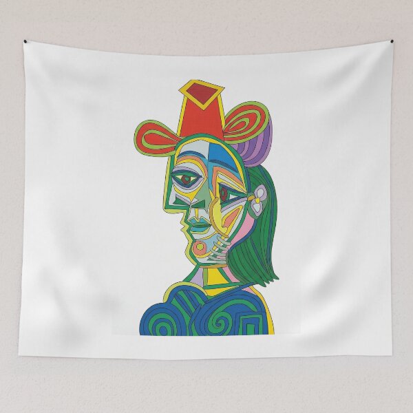 Item preview, Abstract Cubist Woman Portrait in Vibrant Neon Colors designed and sold by fredcomeaux8.