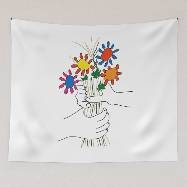 Item preview, Minimalist Hand Holding Flower Bouquet Vibrant Retro Line Art designed and sold by annejunker99.