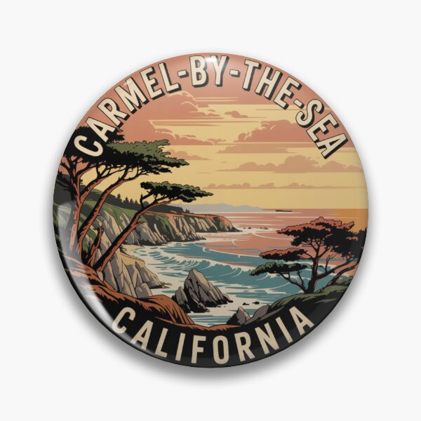Item preview, Carmel Beach California: Vintage Sunset Cliffside Illustration designed and sold by CircinusStore.