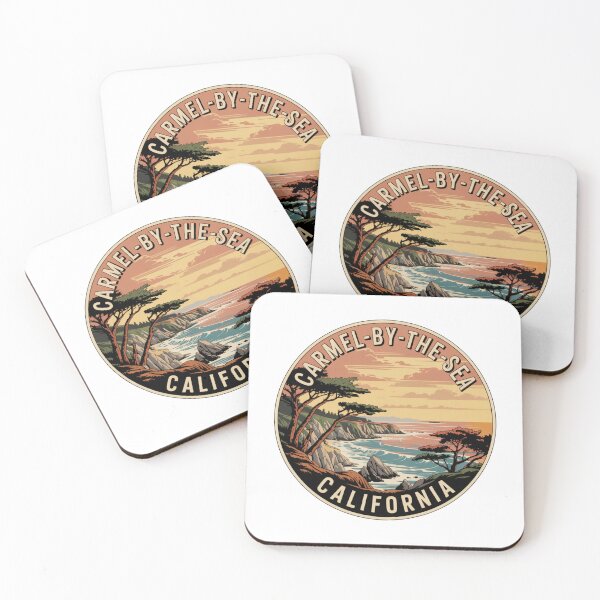 Item preview, Carmel Beach California: Vintage Sunset Cliffside Illustration designed and sold by CircinusStore.
