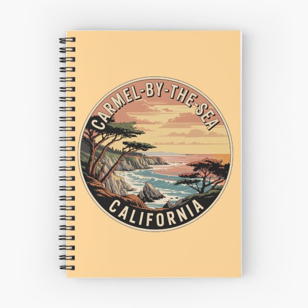 Item preview, Carmel Beach California: Vintage Sunset Cliffside Illustration designed and sold by CircinusStore.