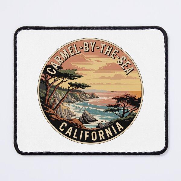 Item preview, Carmel Beach California: Vintage Sunset Cliffside Illustration designed and sold by CircinusStore.