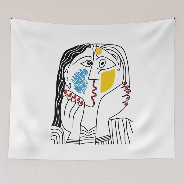 Item preview, Abstract Cubist Lovers Kiss Minimalist Line Art Face Portrait designed and sold by ulrichlehrer99.
