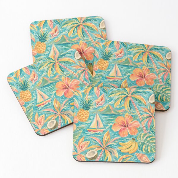Item preview, Tropical Watercolor Escape – Blue & Pink Beach Scene designed and sold by Islabonita..