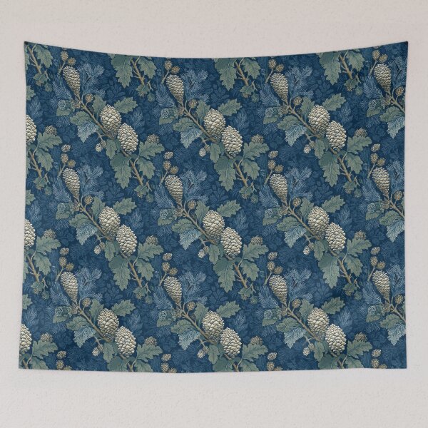 Item preview, Pine Cones and Pine Needles Victorian Botanical Indigo designed and sold by BestVarieties.