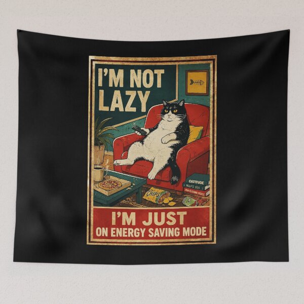 Item preview, Funny Lazy Cat Energy Saving Mode Vintage Retro Poster designed and sold by eliramaison.