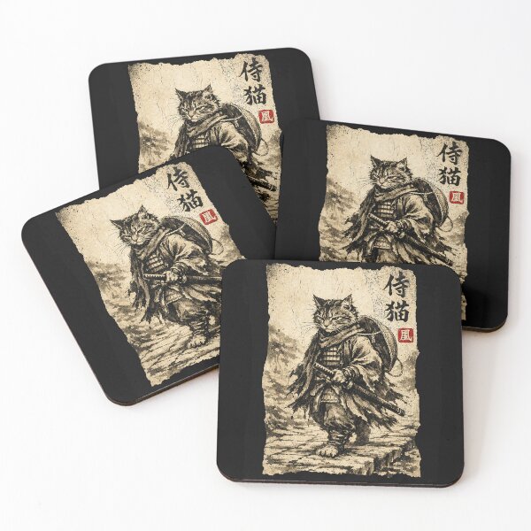 Item preview, Vintage Samurai Cat Ronin Wandering Warrior Ink Wash designed and sold by titanlevi.