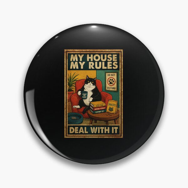 Item preview, My House My Rules Funny Cat Attitude Vintage Retro Poster designed and sold by eliramaison.