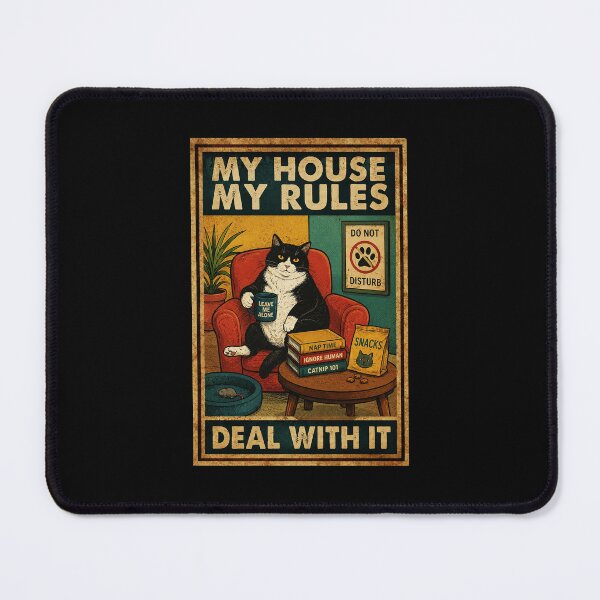 Item preview, My House My Rules Funny Cat Attitude Vintage Retro Poster designed and sold by eliramaison.