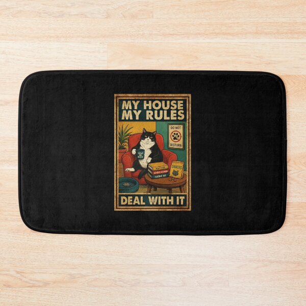 Item preview, My House My Rules Funny Cat Attitude Vintage Retro Poster designed and sold by eliramaison.